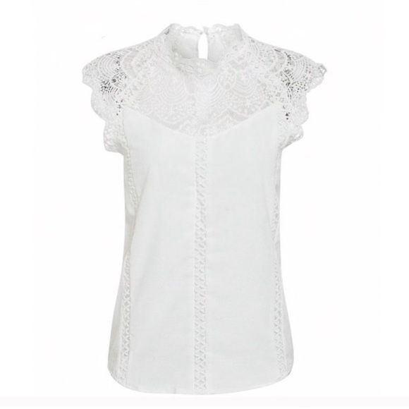 Lace Detail White Sleeveless Top - Picture 1 of 3